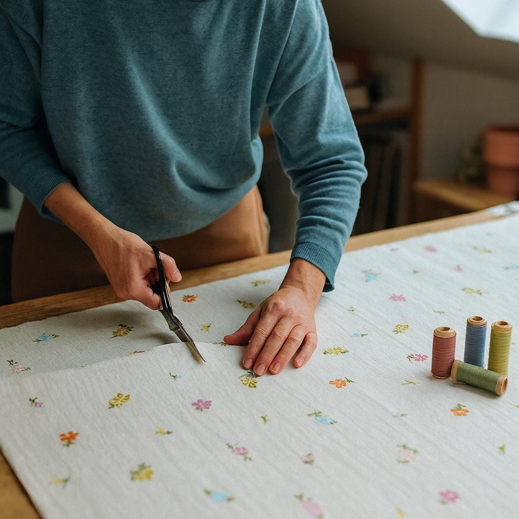Embroidered Linen Roman Blind - Pastel Floral, Organic Nursery Shade