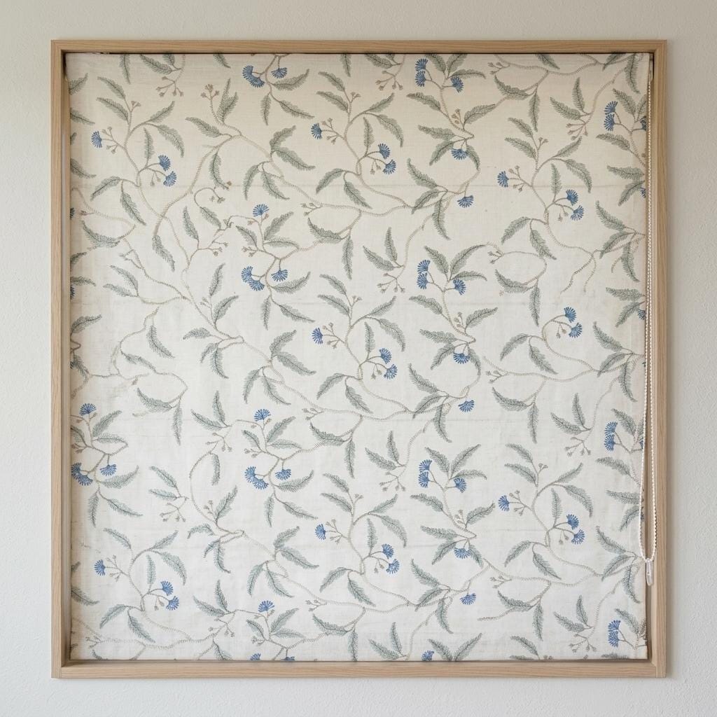 Blue Floral Embroidered Linen Roman Shade, Ivory Botanical Blind, Sage Leaf Vine Custom Roman Blind, Blackout or Light Filter