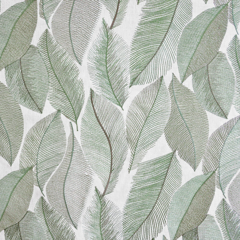 Embroidered Green Botanical Leaf Linen Roman Shade, Custom Corded Window Blind (Blackout Option)
