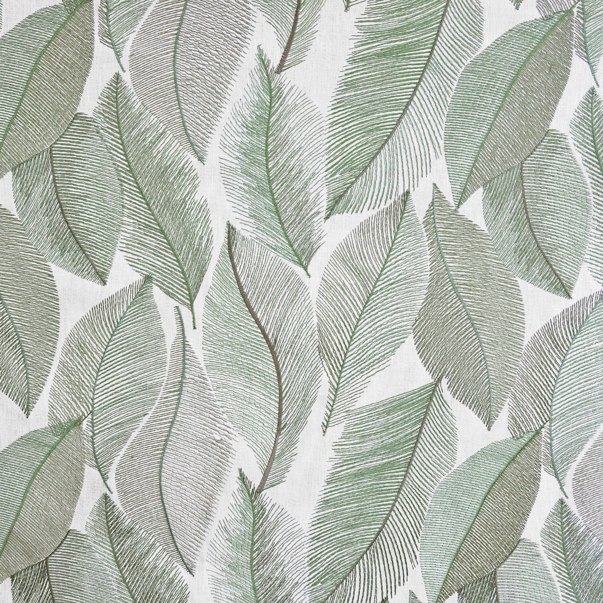Embroidered Green Botanical Leaf Linen Roman Shade, Custom Corded Window Blind (Blackout Option)