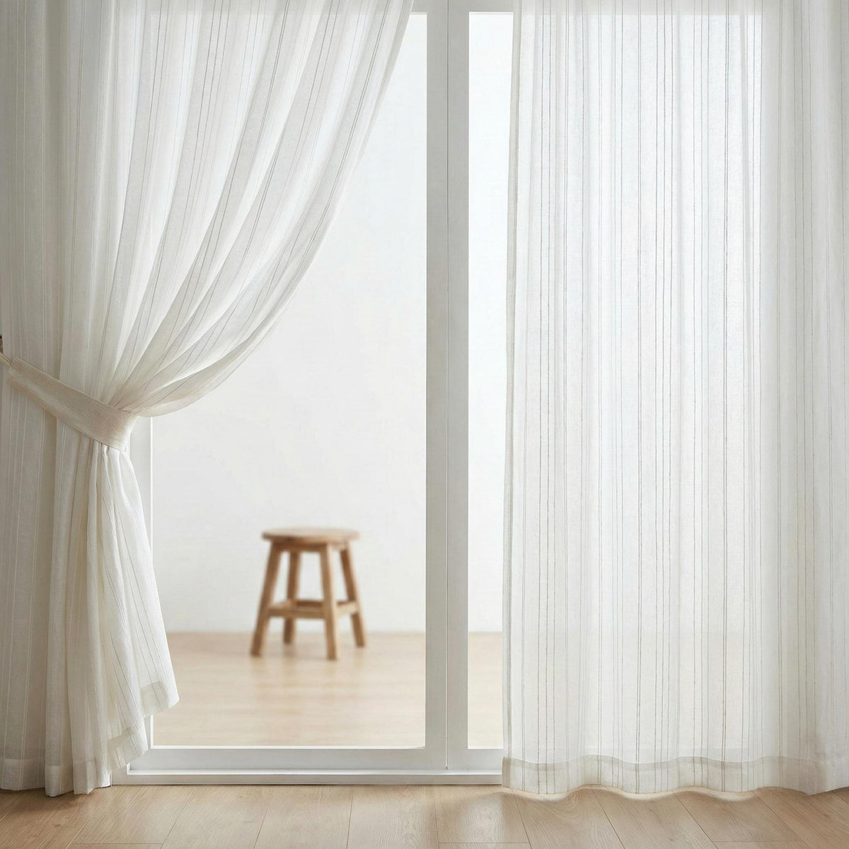Embroidered Linen Sheer Curtain, Textured Stripe, Custom Size