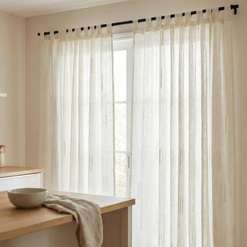 Embroidered Linen Sheer Curtain Panel, Ivory Light Filtering, Custom Size