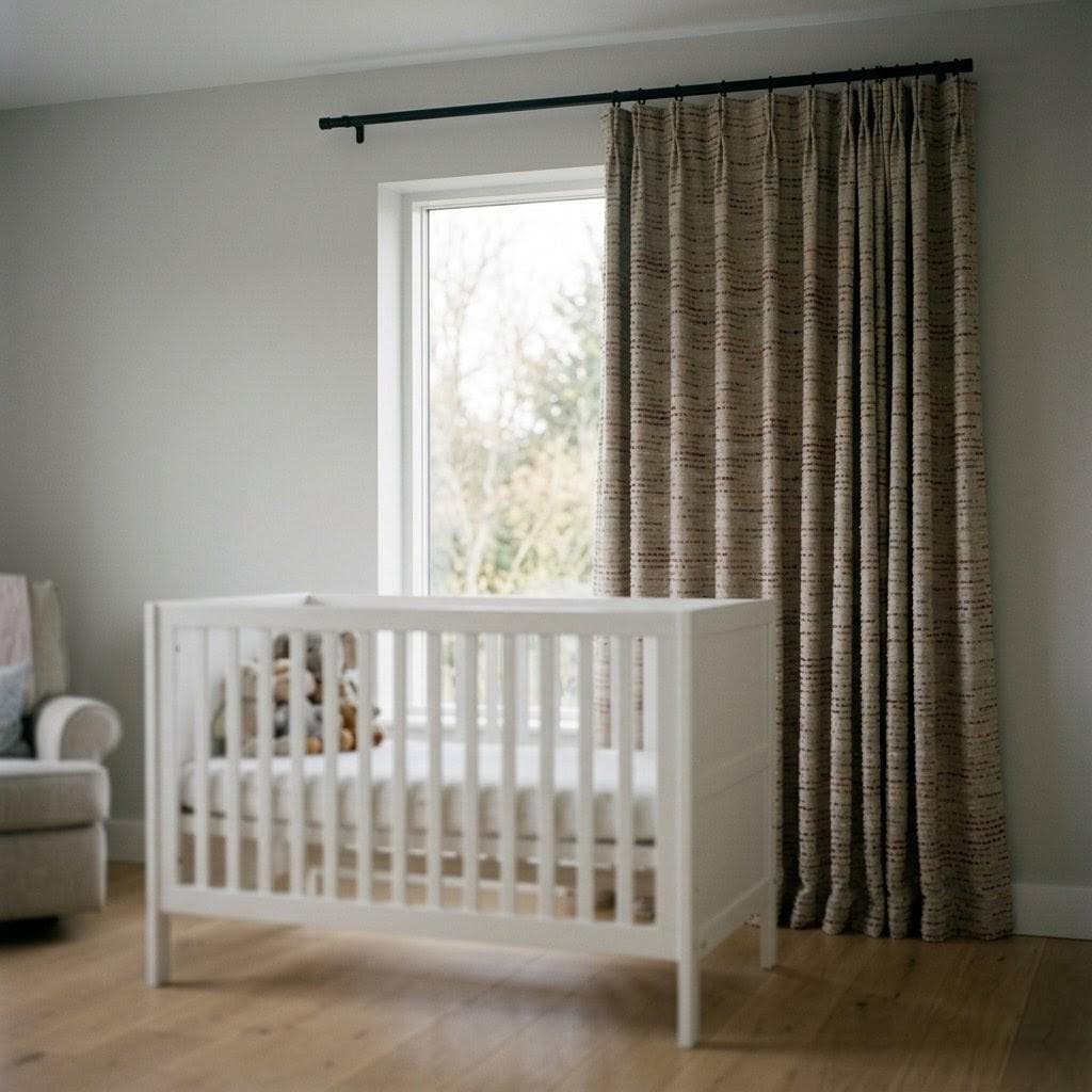Neutral Greige Linen Embroidered Curtains, Blush Coral Dot Stripe Drapes, Custom Window Panels