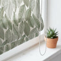Embroidered Green Botanical Leaf Linen Roman Shade, Custom Corded Window Blind (Blackout Option)