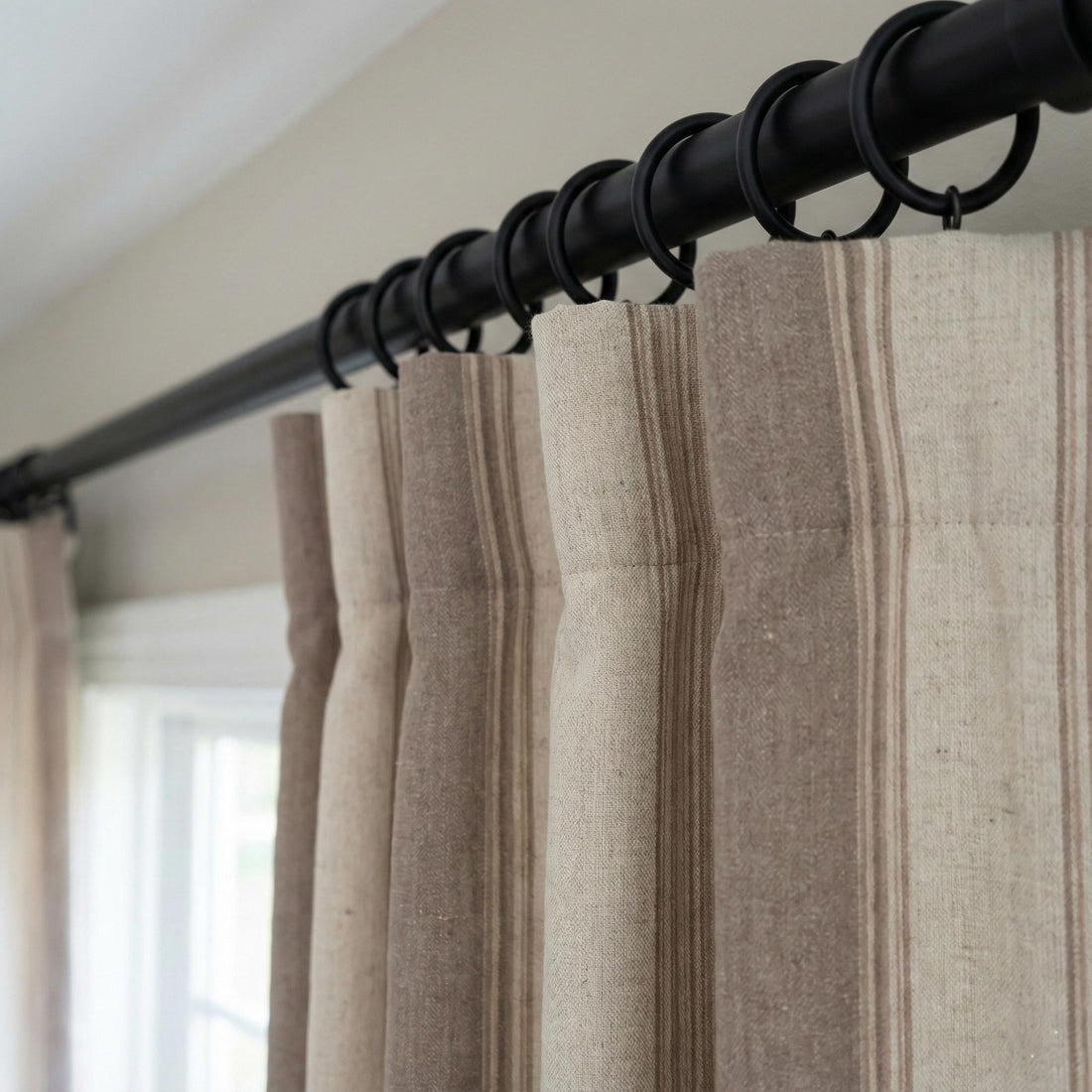 Farmhouse Stripe Curtains: Organic Linen, Taupe on Natural Flax — image 1