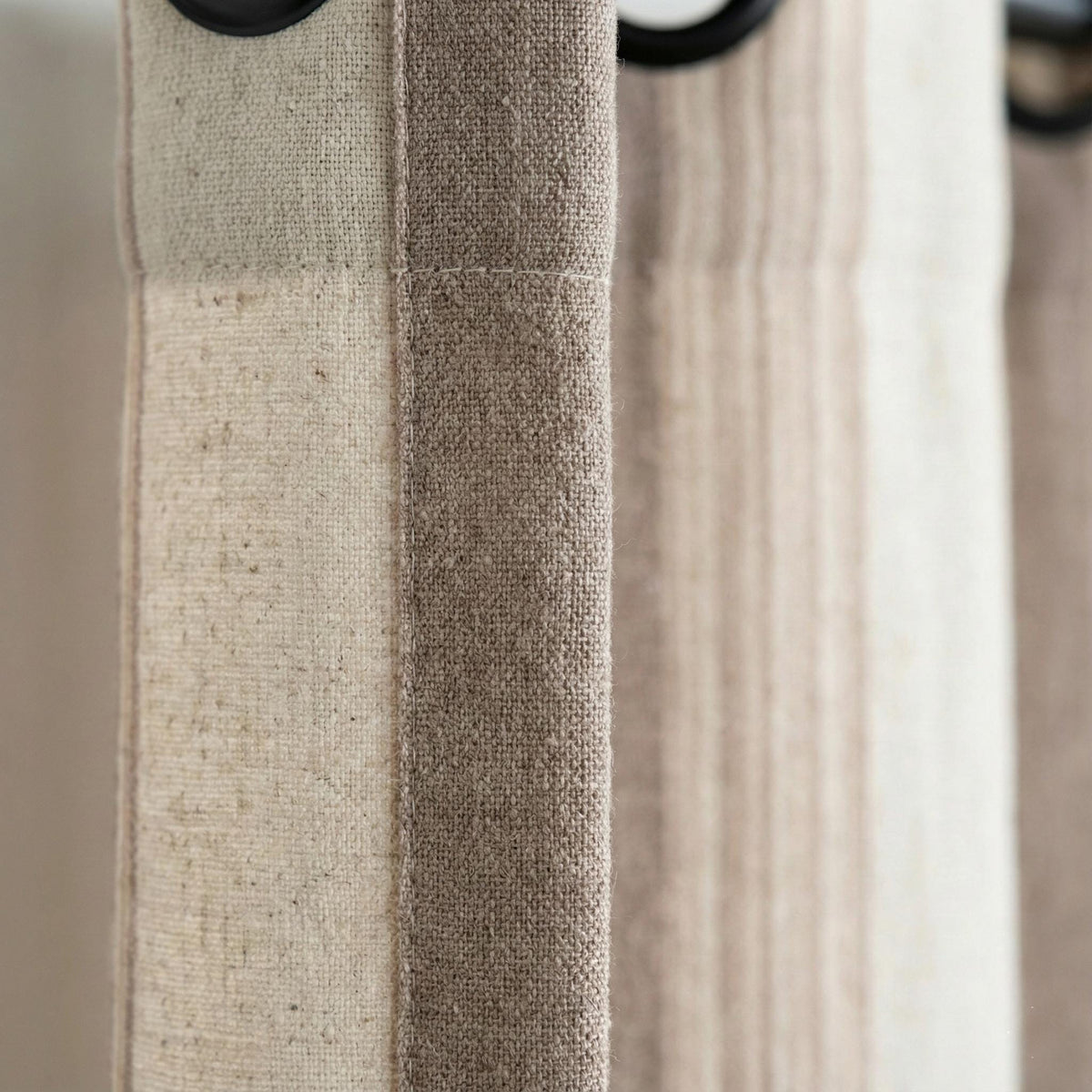 Farmhouse Stripe Pinch Pleat Linen Curtains | Mocha Taupe & Beige Wide Stripe Drapes | Custom Sizes | Cotton or 100% Blackout Liner — image 10