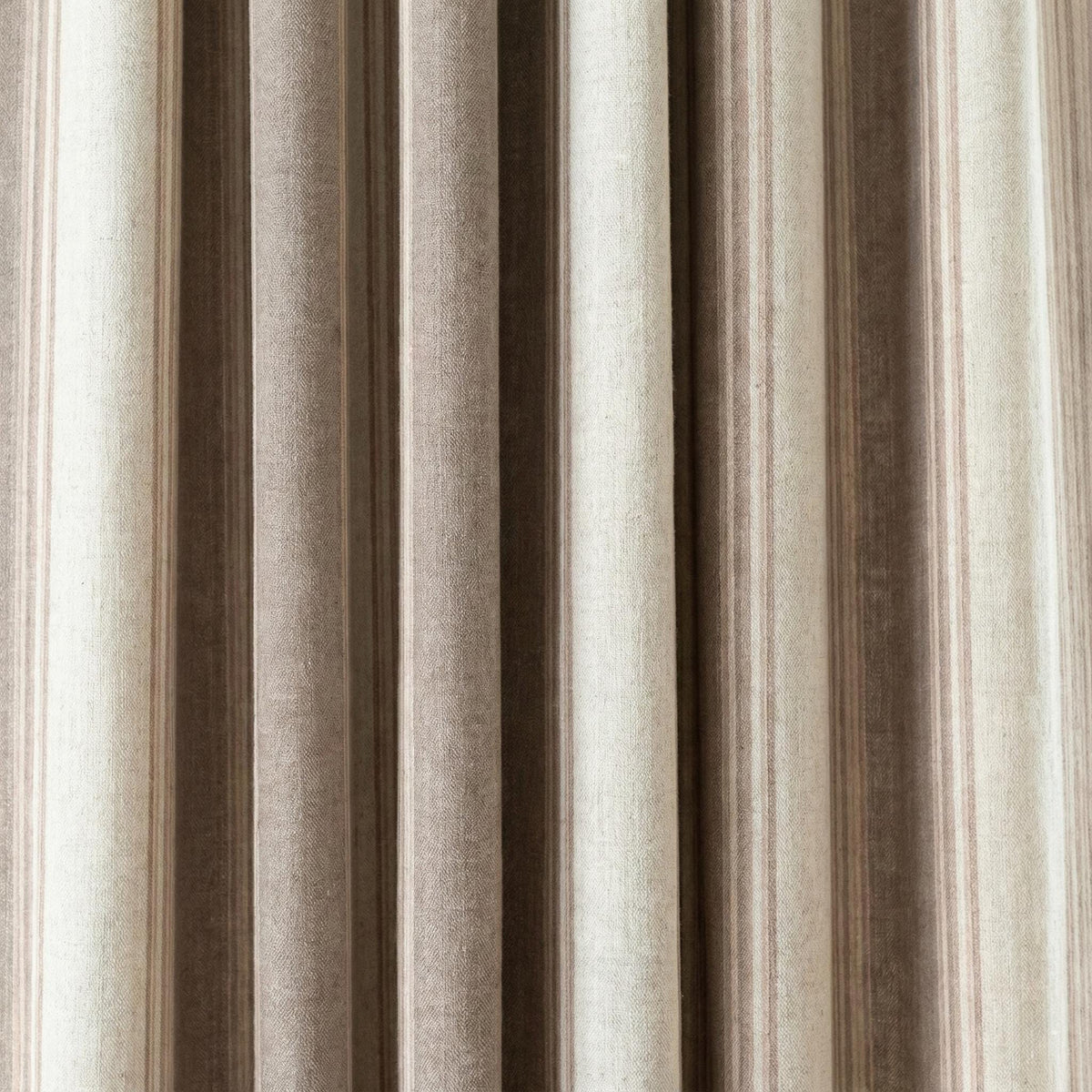 Farmhouse Stripe Pinch Pleat Linen Curtains | Mocha Taupe & Beige Wide Stripe Drapes | Custom Sizes | Cotton or 100% Blackout Liner — image 7