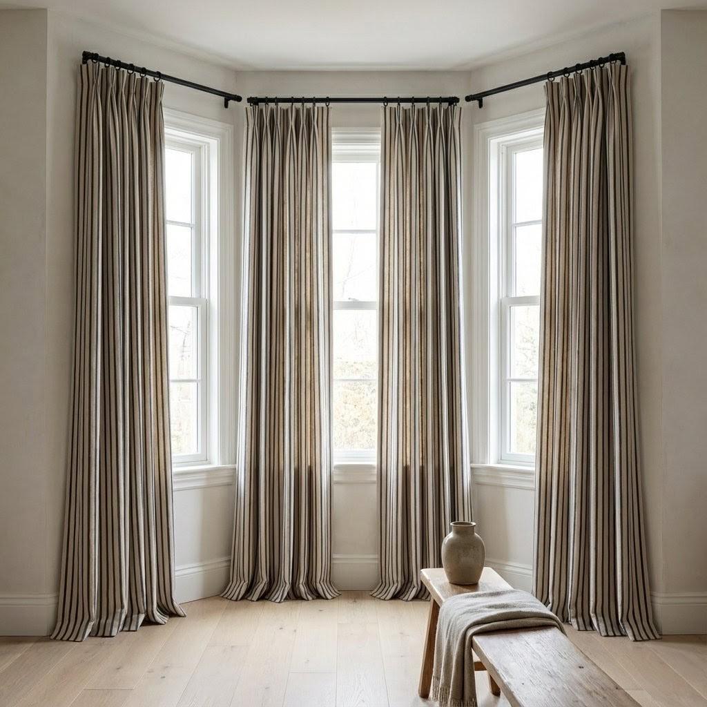 Natural Oatmeal & Navy Stripe Linen Curtains, Farmhouse Ticking Drapes, Custom Extra Long/Wide, Unlined/Cotton Lined/Blackout — image 7