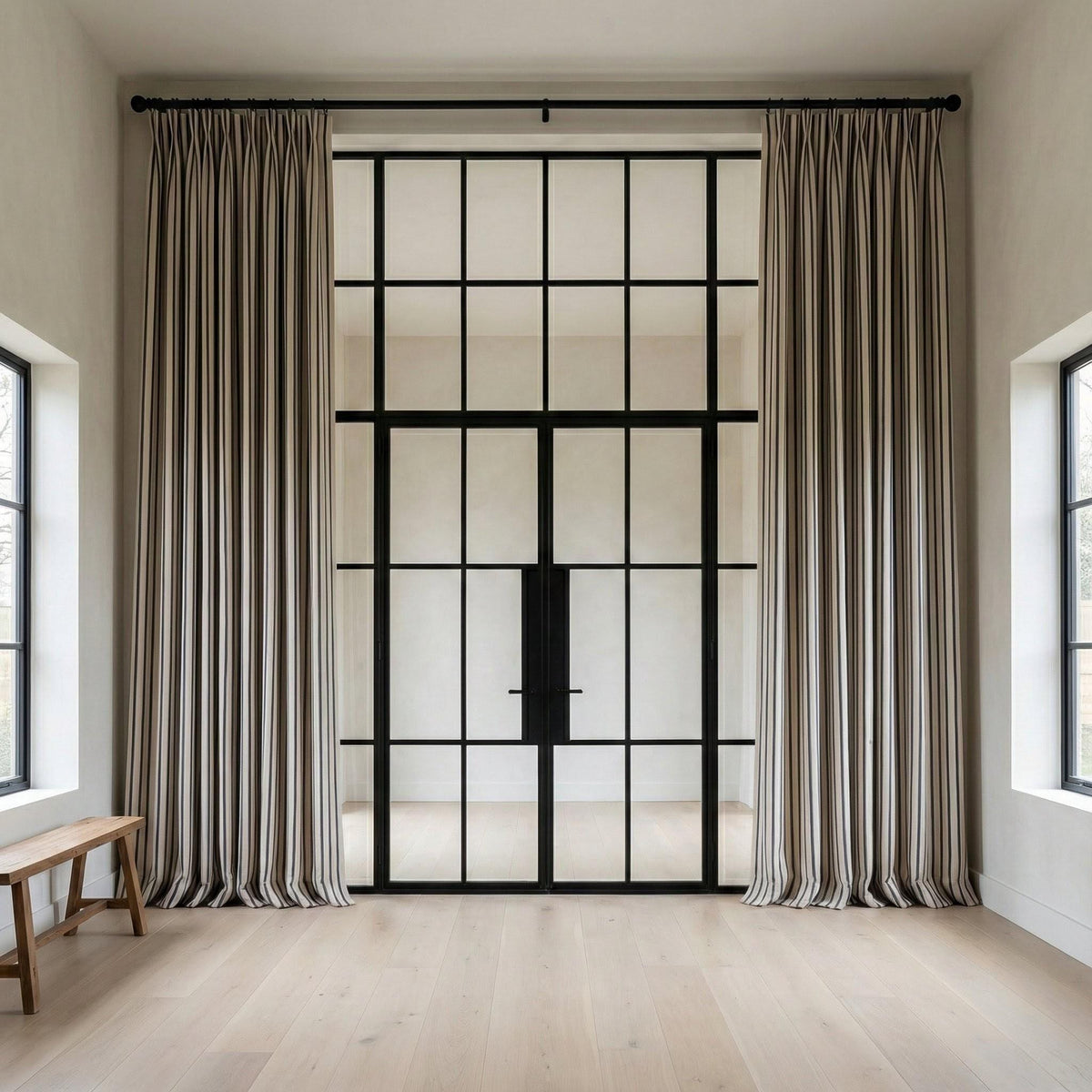 Natural Oatmeal & Navy Stripe Linen Curtains, Farmhouse Ticking Drapes, Custom Extra Long/Wide, Unlined/Cotton Lined/Blackout — image 8