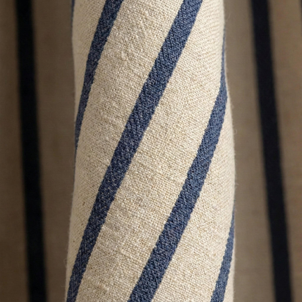 Natural Oatmeal & Navy Stripe Linen Curtains, Farmhouse Ticking Drapes, Custom Extra Long/Wide, Unlined/Cotton Lined/Blackout — image 3
