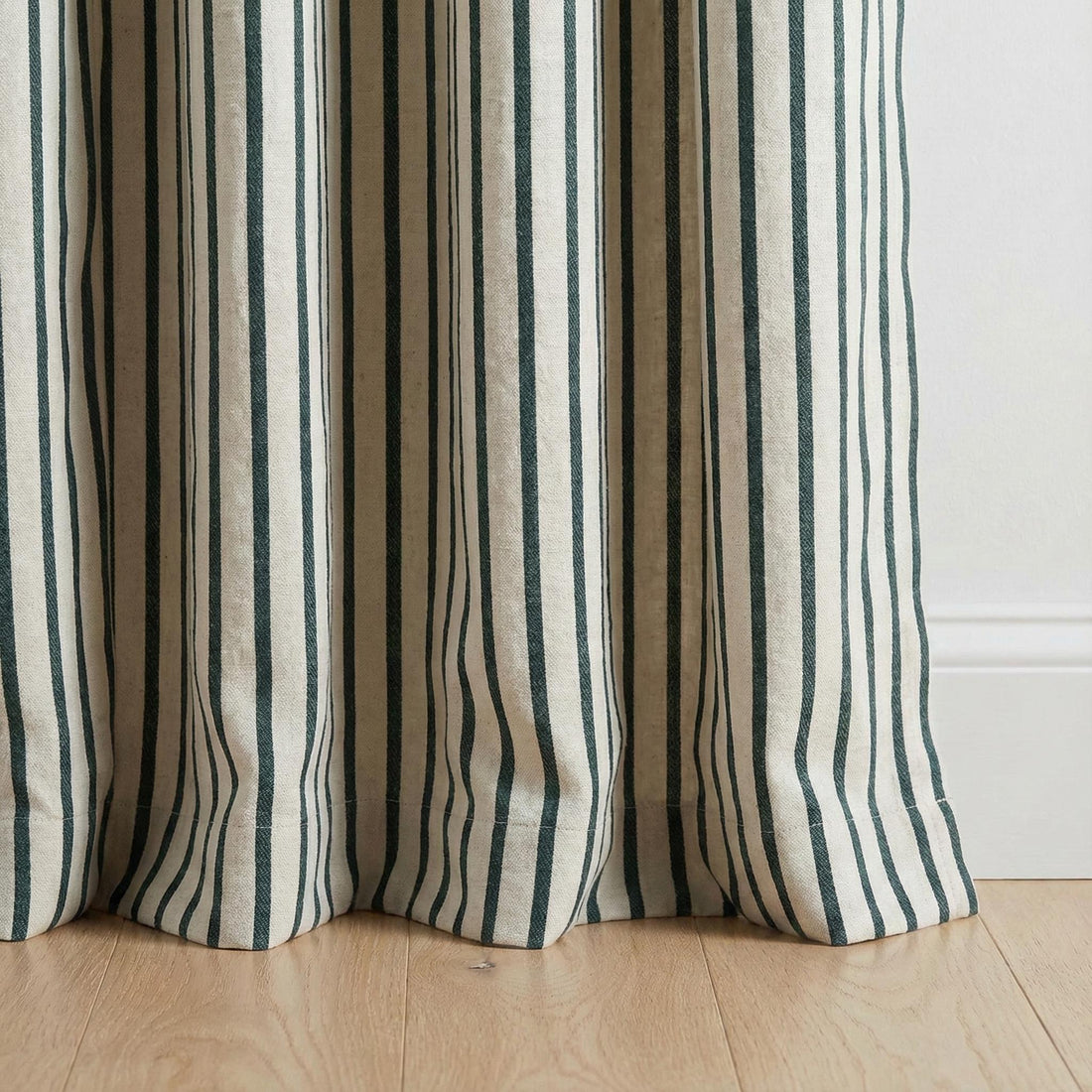 Pure Linen Farmhouse Stripe Curtains, Natural Flax & Charcoal Gray Ticking, Custom Size, Unlined/Cotton Lined/OEKO-TEX Blackout — image 1