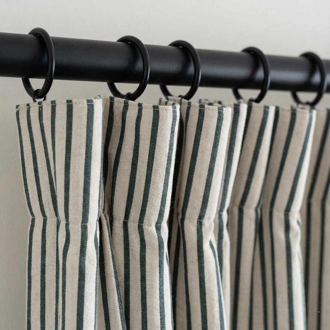 Pure Linen Farmhouse Stripe Curtains, Natural Flax & Charcoal Gray Ticking, Custom Size, Unlined/Cotton Lined/OEKO-TEX Blackout — image 1