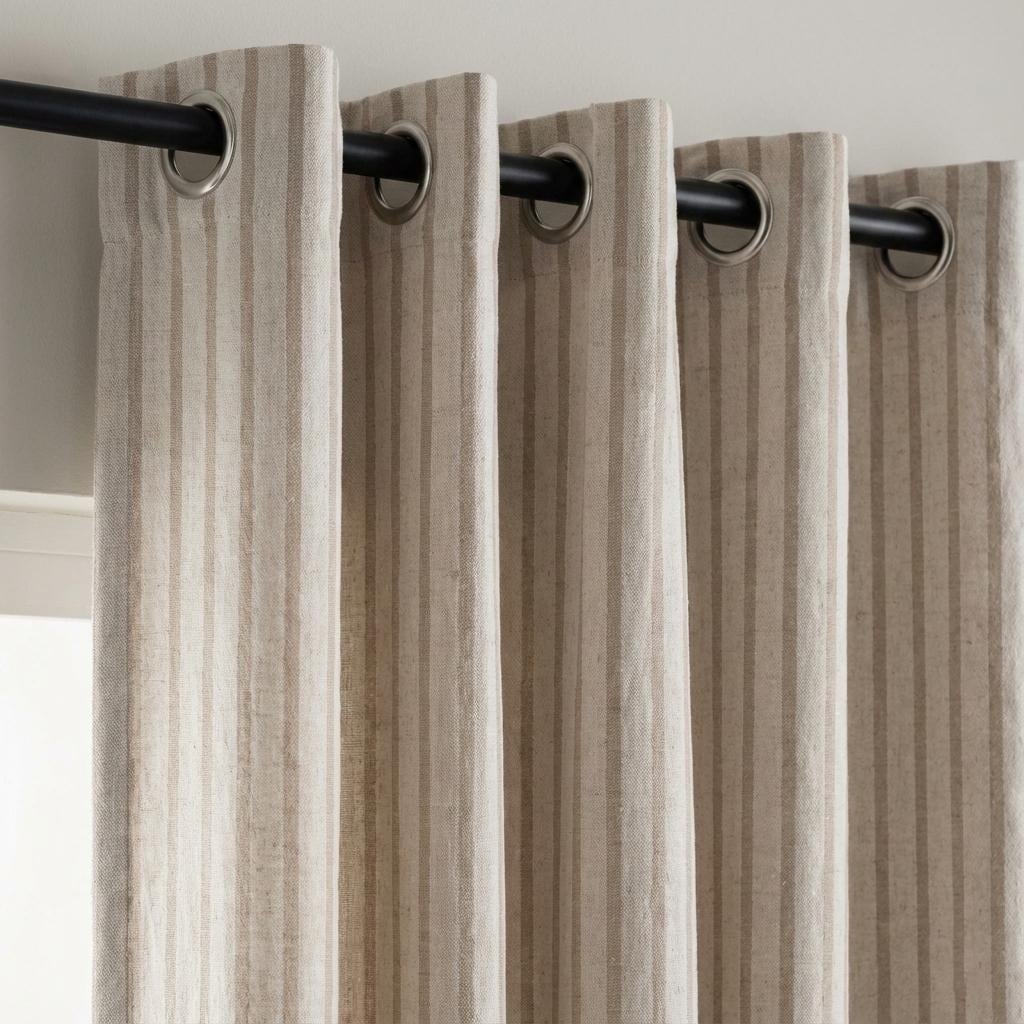 Pure Linen Farmhouse Ticking Stripe Curtains, Natural Flax & Taupe Beige Stripes, Custom Size, Unlined/Cotton Lined/OEKO-TEX Blackout — image 8