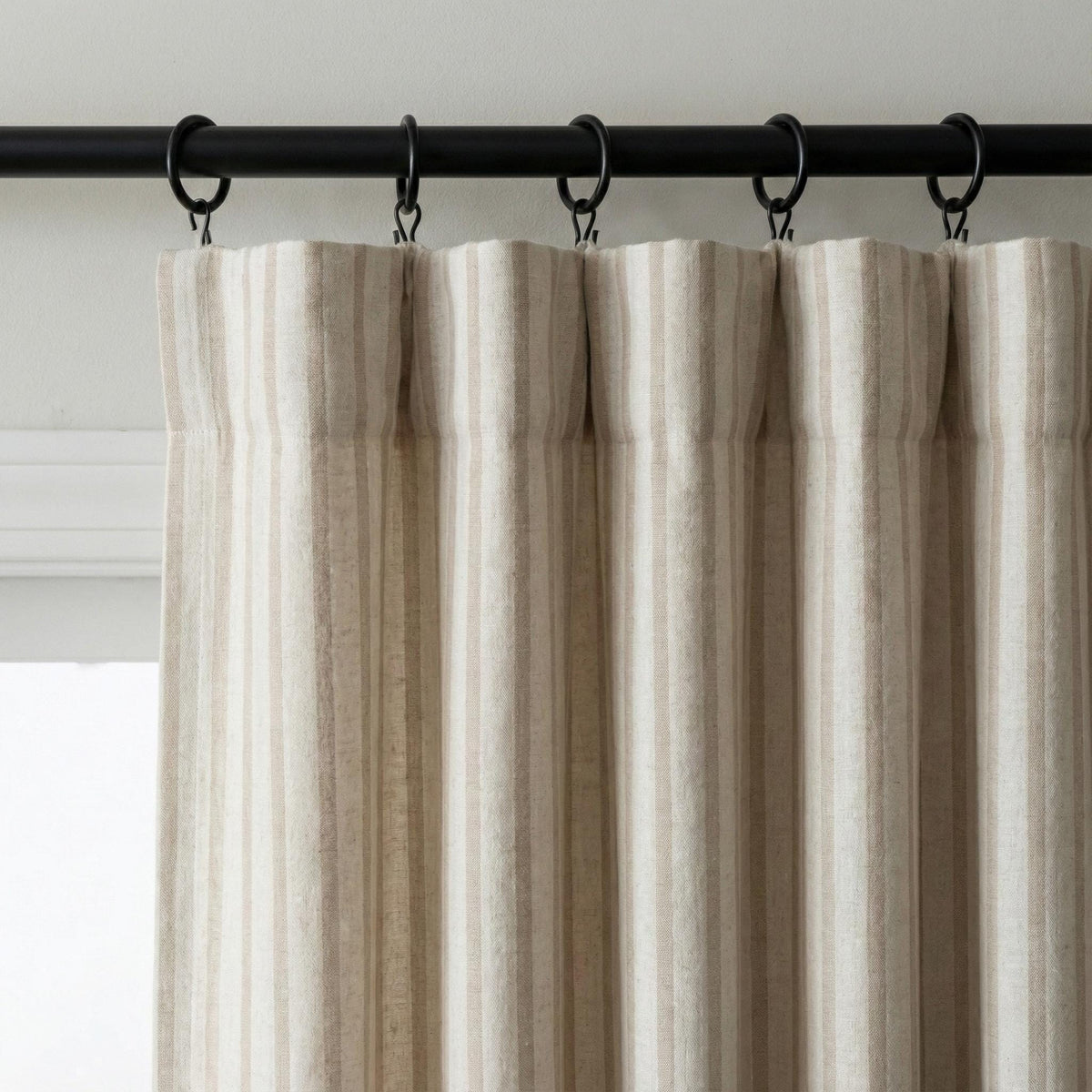 Pure Linen Farmhouse Ticking Stripe Curtains, Natural Flax & Taupe Beige Stripes, Custom Size, Unlined/Cotton Lined/OEKO-TEX Blackout — image 5