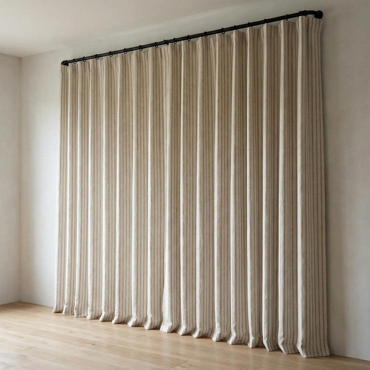 Pure Linen Farmhouse Ticking Stripe Curtains, Natural Flax & Taupe Beige Stripes, Custom Size, Unlined/Cotton Lined/OEKO-TEX Blackout — image 3