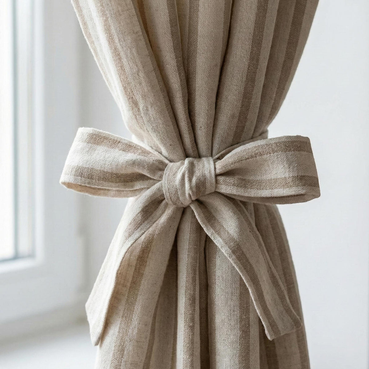 Pure Linen Farmhouse Ticking Stripe Curtains, Natural Flax & Taupe Beige Stripes, Custom Size, Unlined/Cotton Lined/OEKO-TEX Blackout — image 4