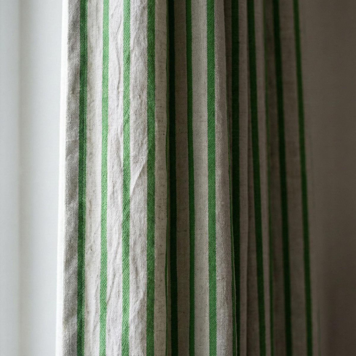 Green Stripe Linen Curtains | Farmhouse Ticking Stripe Drapes | Custom Sizes | Rod Pocket/Back Tab/Grommet/Hooks | Unlined/Cotton/Blackout — image 4