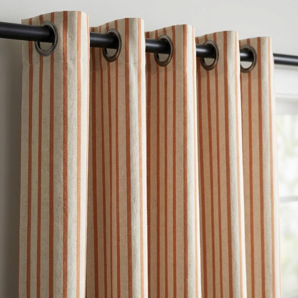 Pure Linen Farmhouse Stripe Curtains, Terracotta Rust on Natural Flax, 50/100" Wide, Custom, Unlined/Lined/Blackout — image 7