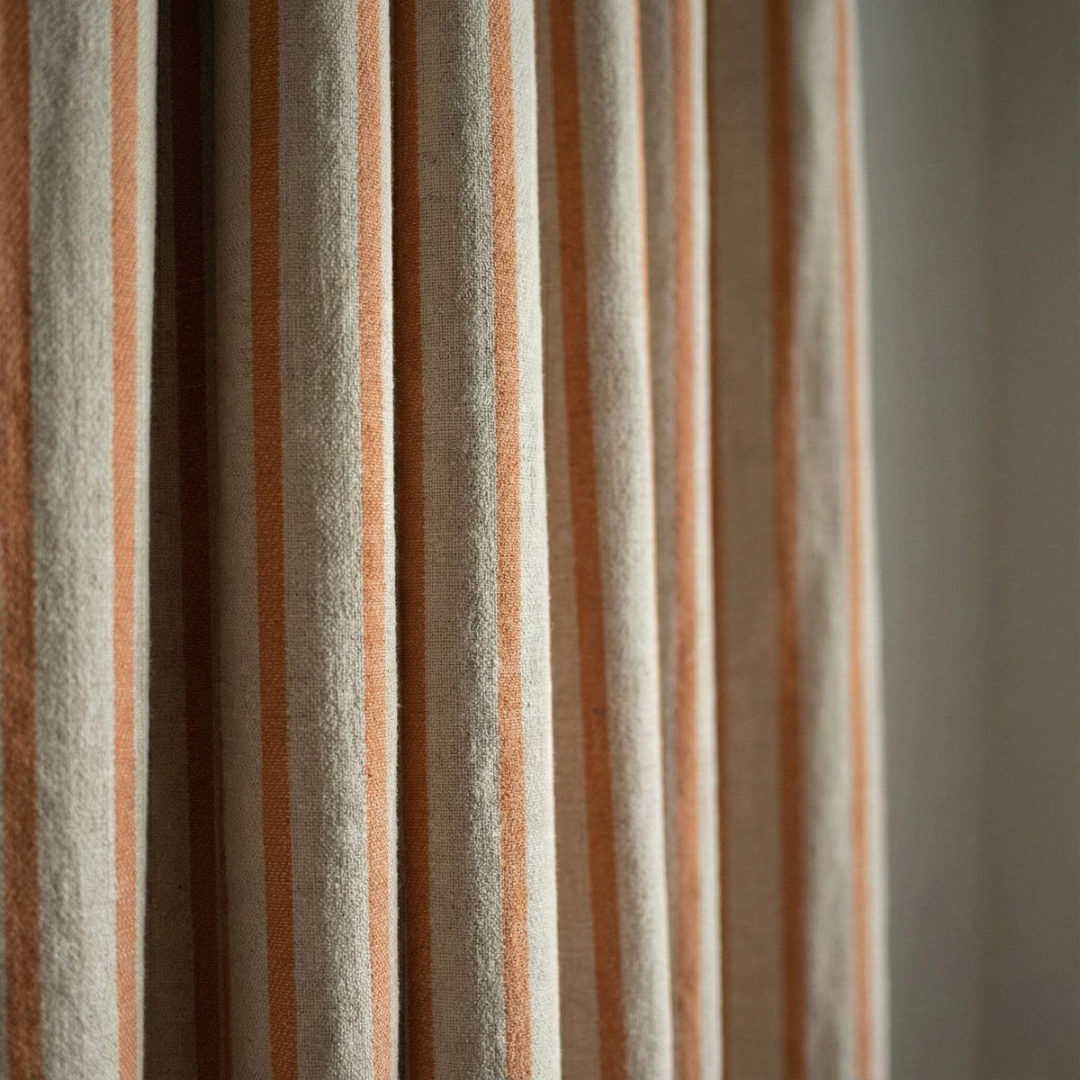 Pure Linen Farmhouse Stripe Curtains, Terracotta Rust on Natural Flax, 50/100" Wide, Custom, Unlined/Lined/Blackout — image 3