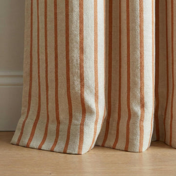 Pure Linen Farmhouse Stripe Curtains, Terracotta Rust on Natural Flax, 50/100" Wide, Custom, Unlined/Lined/Blackout — image 1