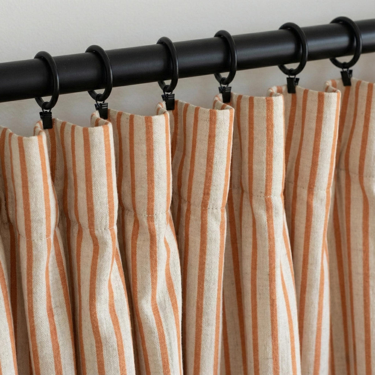 Pure Linen Farmhouse Stripe Curtains, Terracotta Rust on Natural Flax, 50/100" Wide, Custom, Unlined/Lined/Blackout — image 8
