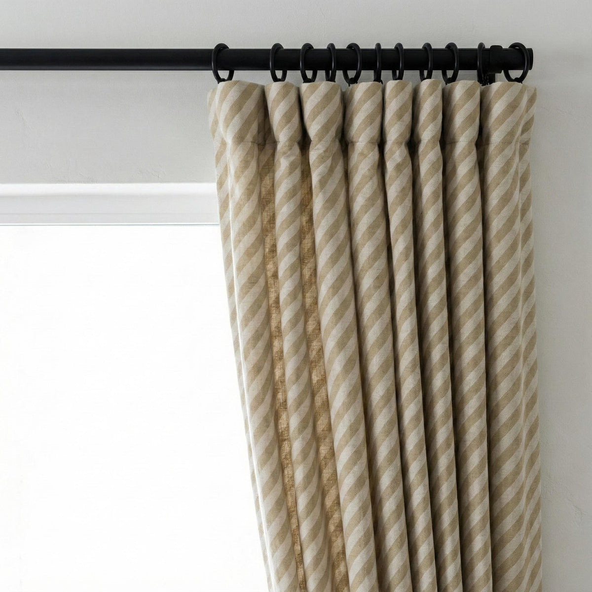 Beige Stripe Linen Curtain | Farmhouse Ticking Stripe Panel — image 4