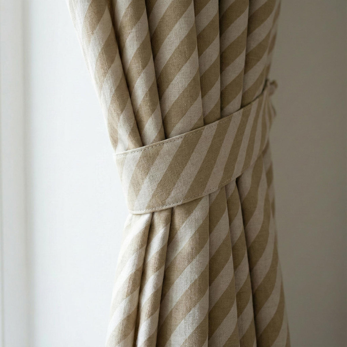 Beige Stripe Linen Curtain | Farmhouse Ticking Stripe Panel — image 2