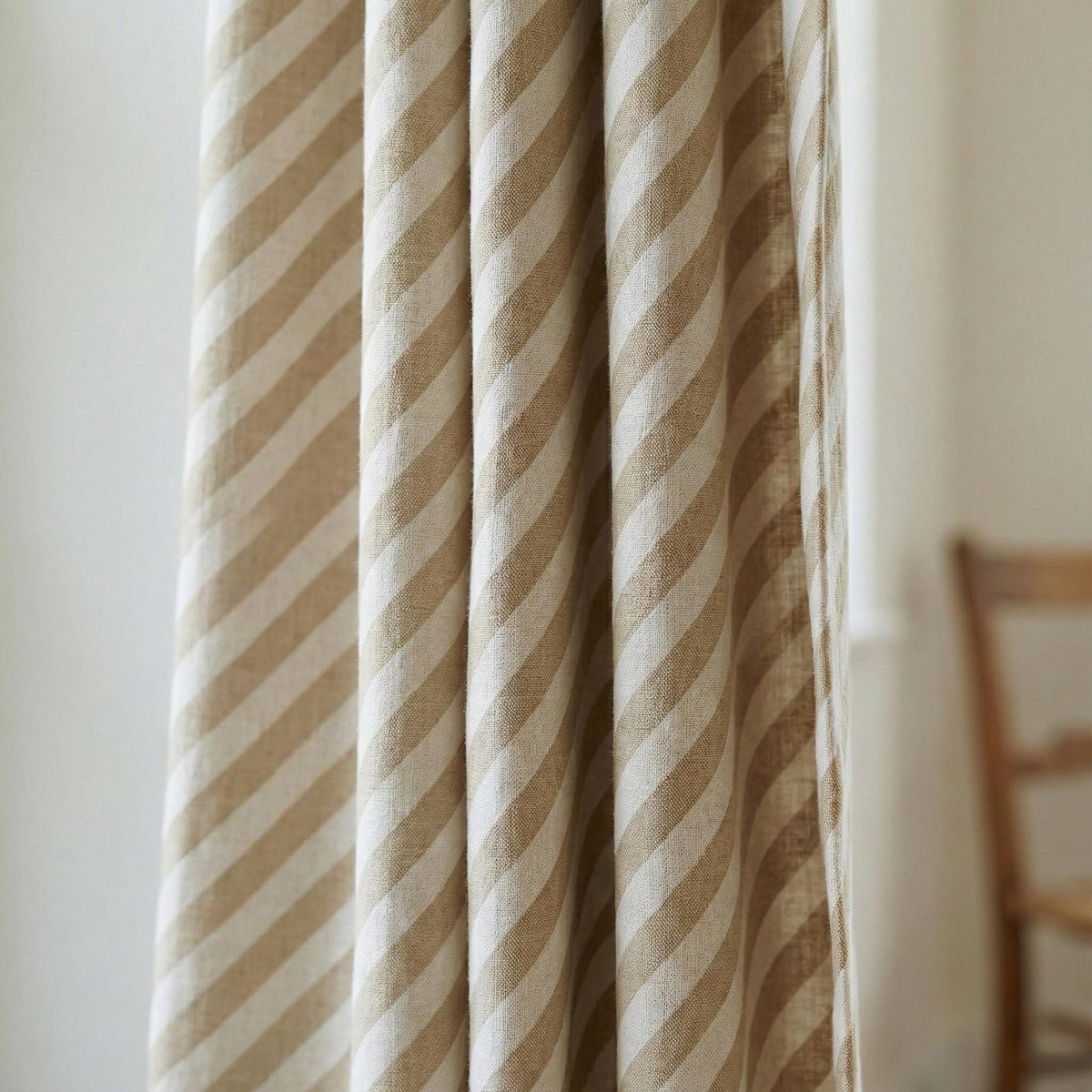 Beige Stripe Linen Curtain | Farmhouse Ticking Stripe Panel — image 6