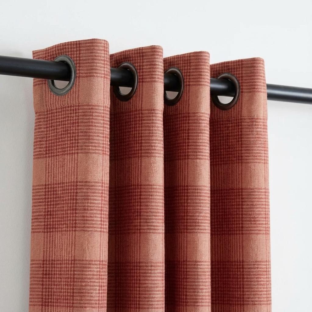 Terracotta & Dusty Rose Check Linen Curtains, Windowpane Plaid Farmhouse Drapes, Custom Size, Unlined/Cotton/Blackout — image 4