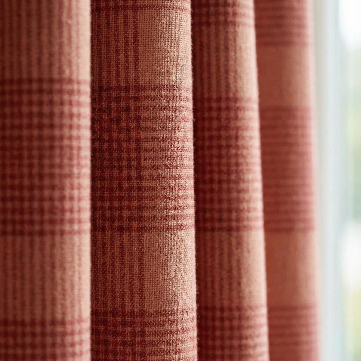 Terracotta & Dusty Rose Check Linen Curtains, Windowpane Plaid Farmhouse Drapes, Custom Size, Unlined/Cotton/Blackout — image 7