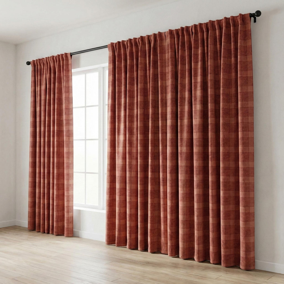 Terracotta & Dusty Rose Check Linen Curtains, Windowpane Plaid Farmhouse Drapes, Custom Size, Unlined/Cotton/Blackout — image 8