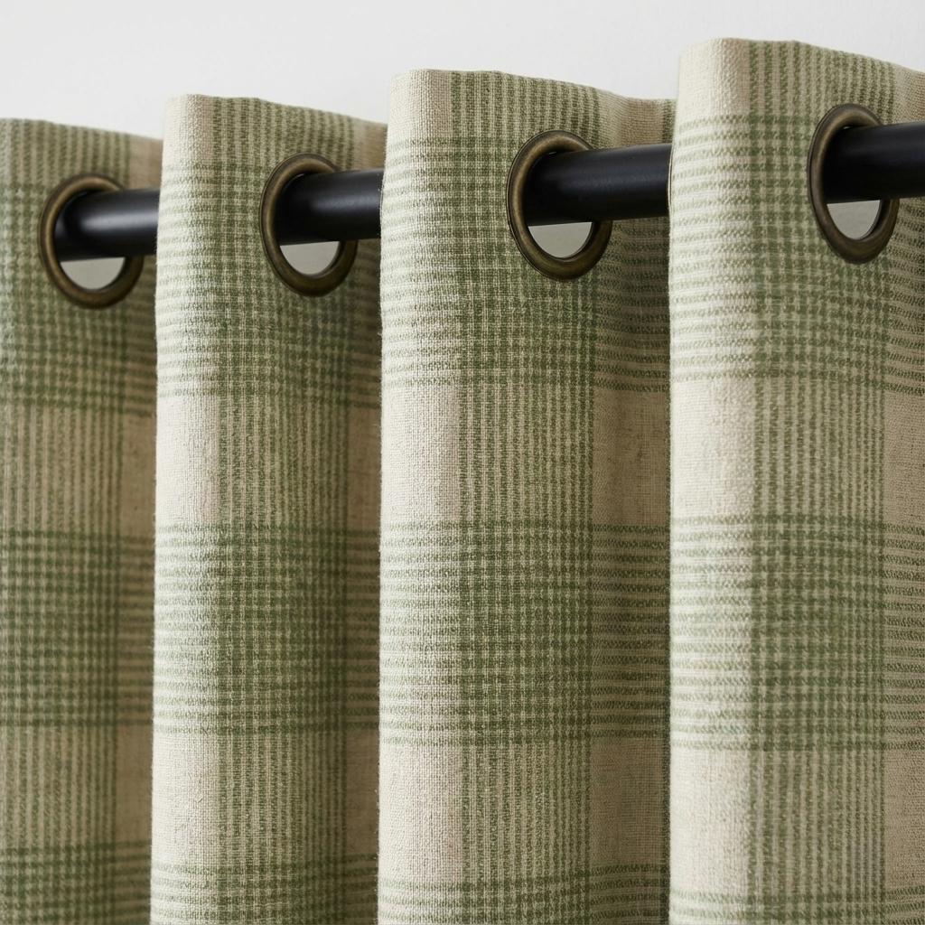 Sage Green Plaid Linen Curtains, Farmhouse Check Drapes, Custom Size, Unlined/Cotton Lined/Blackout Option — image 5