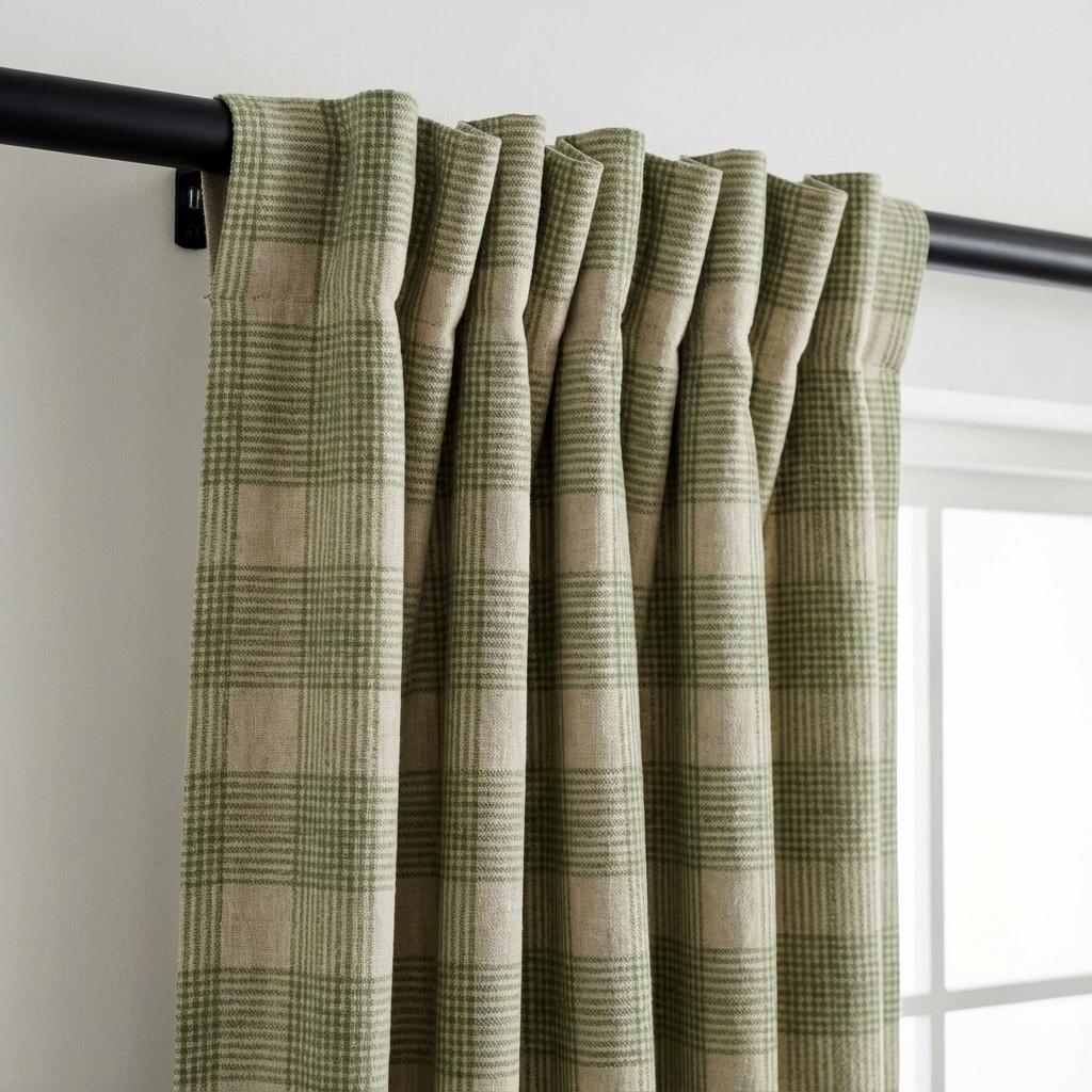 Sage Green Plaid Linen Curtains, Farmhouse Check Drapes, Custom Size, Unlined/Cotton Lined/Blackout Option — image 6