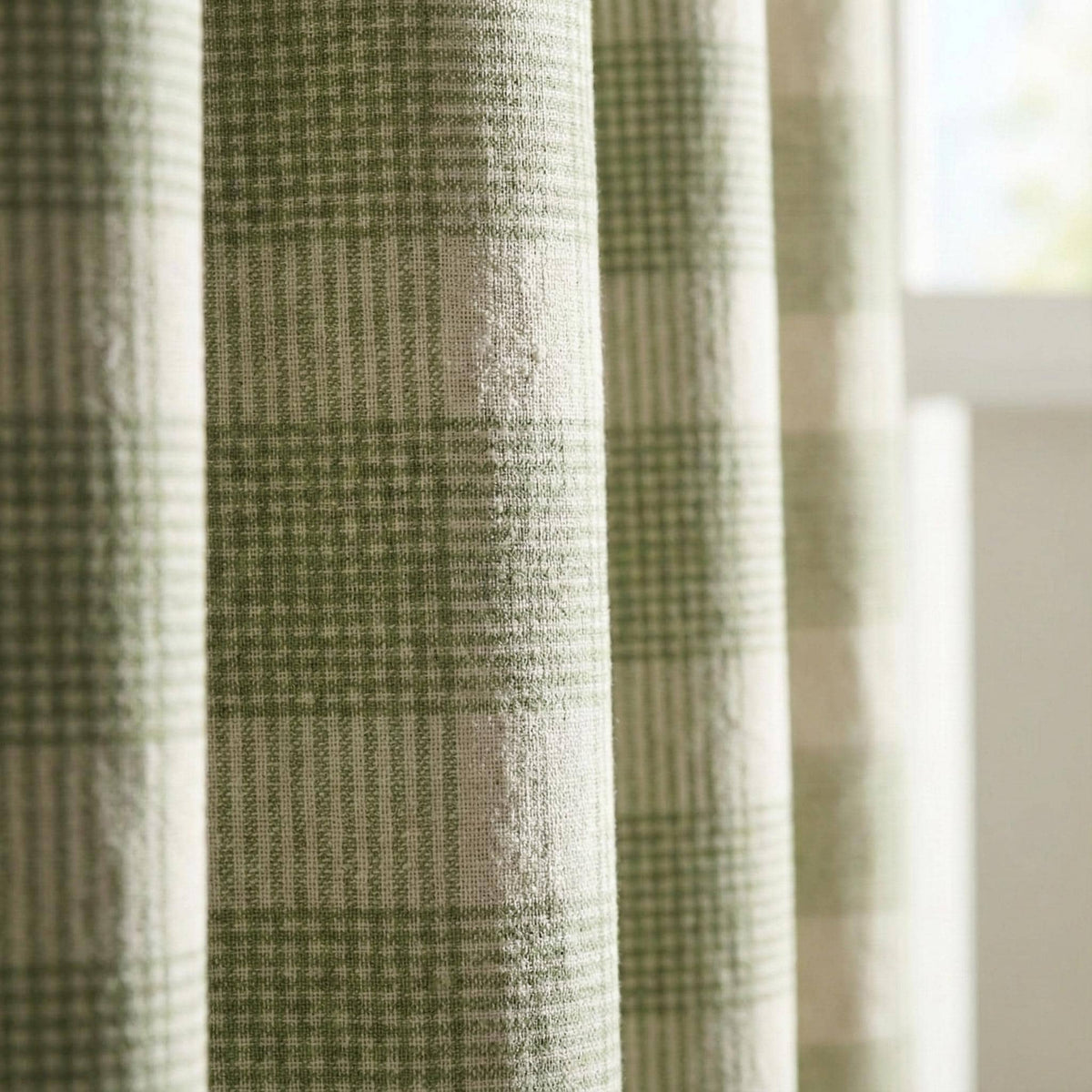 Sage Green Plaid Linen Curtains, Farmhouse Check Drapes, Custom Size, Unlined/Cotton Lined/Blackout Option — image 4