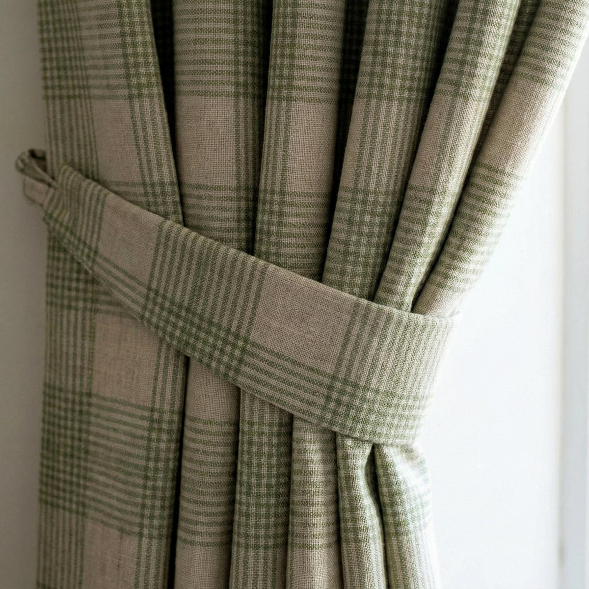 Sage Green Plaid Linen Curtains, Farmhouse Check Drapes, Custom Size, Unlined/Cotton Lined/Blackout Option — image 2