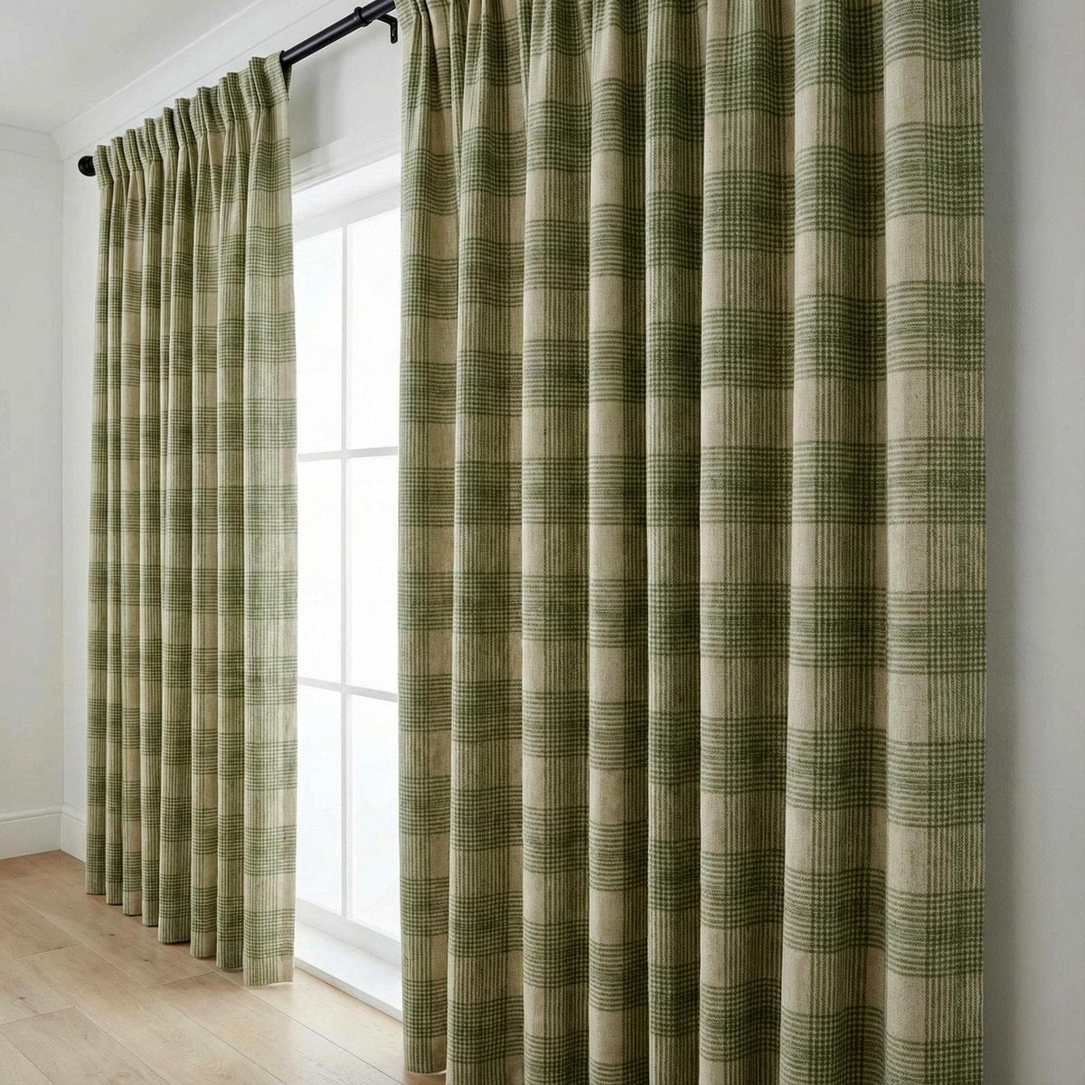 Sage Green Plaid Linen Curtains, Farmhouse Check Drapes, Custom Size, Unlined/Cotton Lined/Blackout Option — image 9