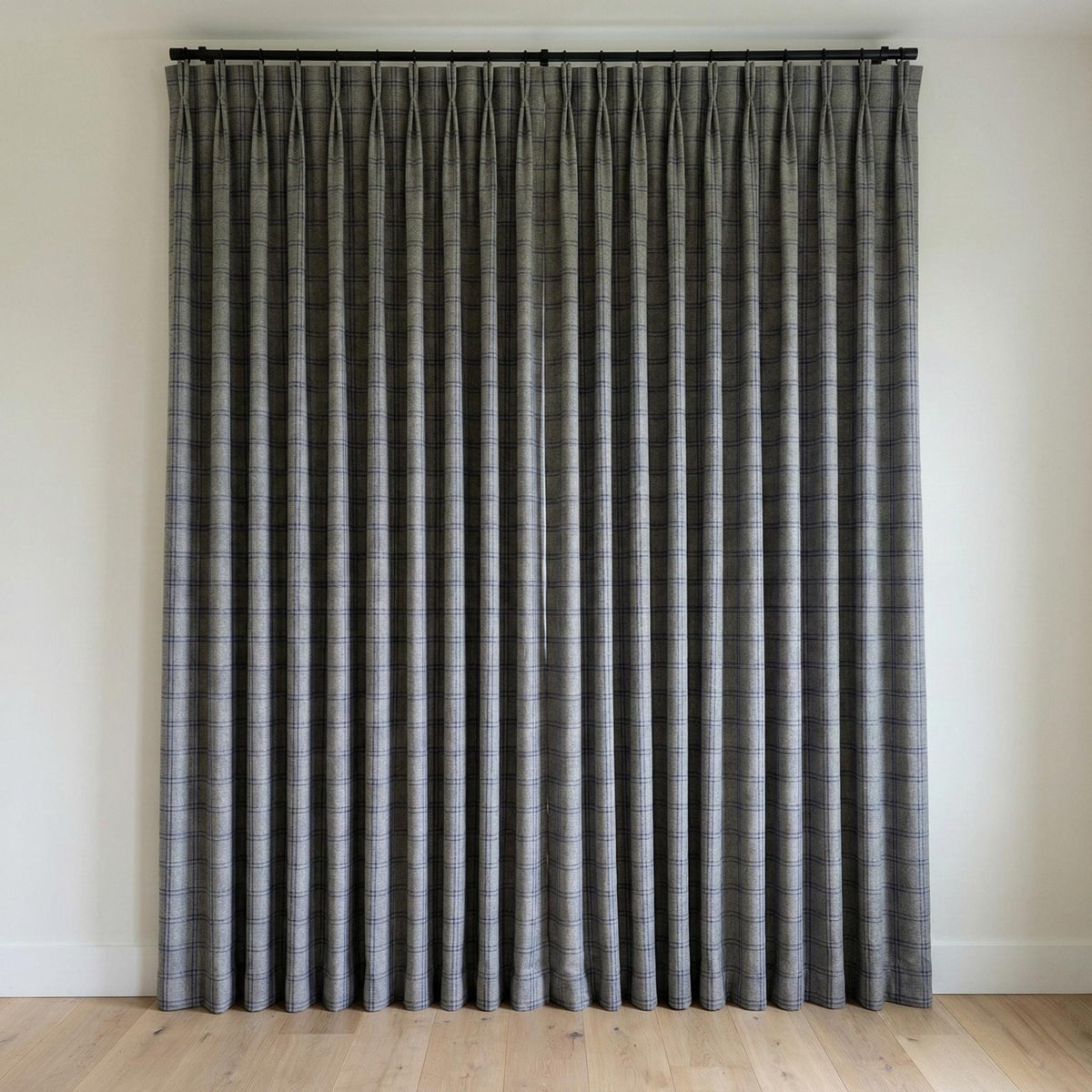 Grey Linen Curtains with Blue Windowpane Plaid, Farmhouse Drapes, Custom Size, Unlined/Cotton Lined/Blackout Option — image 10