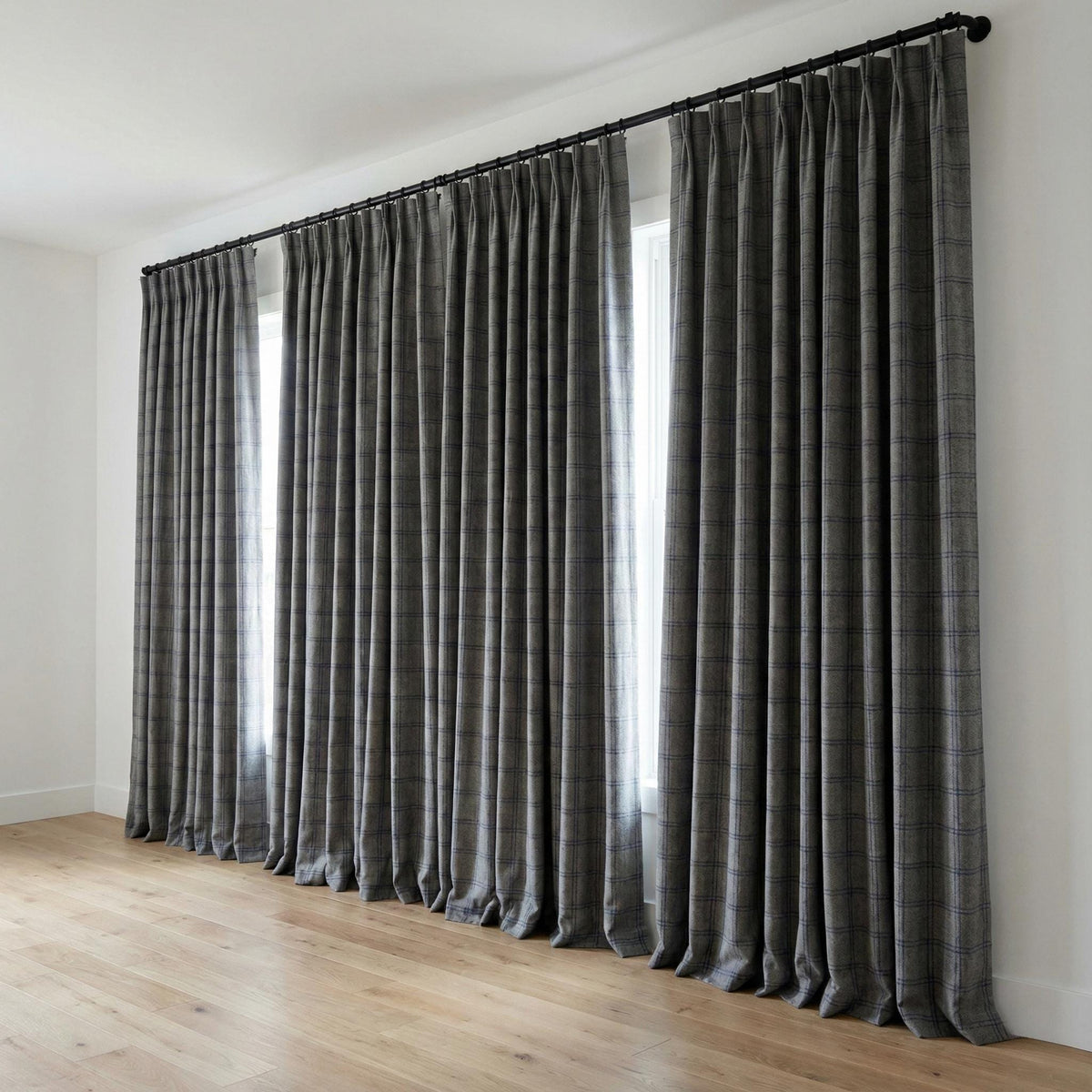 Grey Linen Curtains with Blue Windowpane Plaid, Farmhouse Drapes, Custom Size, Unlined/Cotton Lined/Blackout Option — image 6