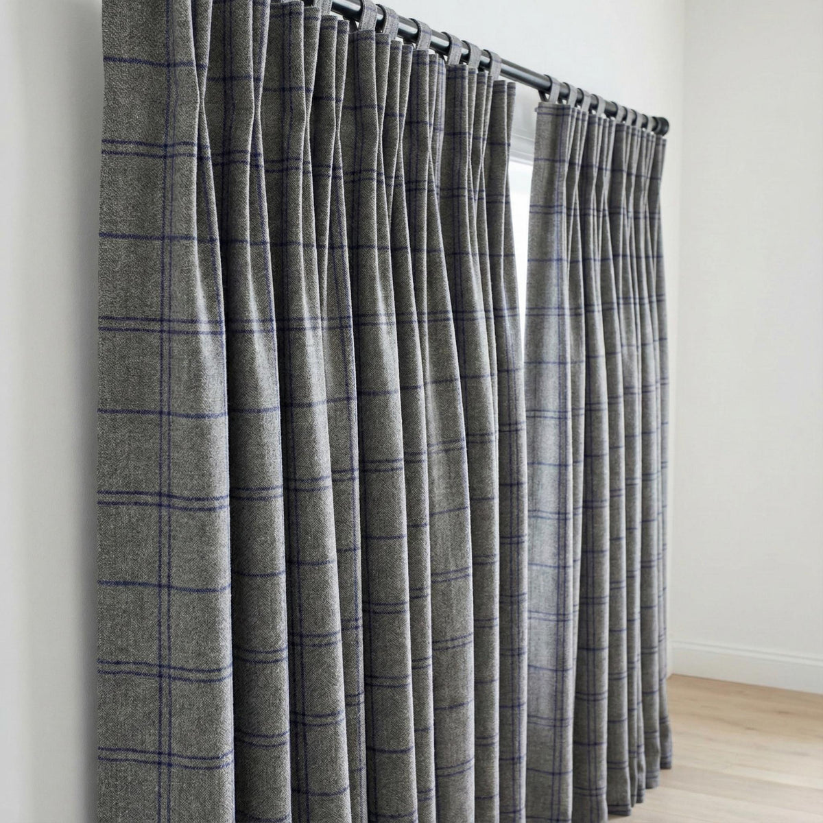 Grey Linen Curtains with Blue Windowpane Plaid, Farmhouse Drapes, Custom Size, Unlined/Cotton Lined/Blackout Option — image 5