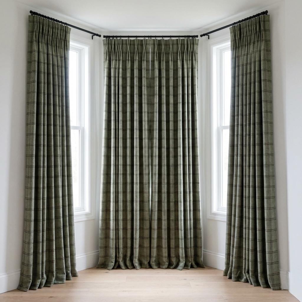 Sage Green Windowpane Linen Curtains, Herringbone Check Drapes, Custom Size, Unlined/Cotton/Blackout Lined — image 7