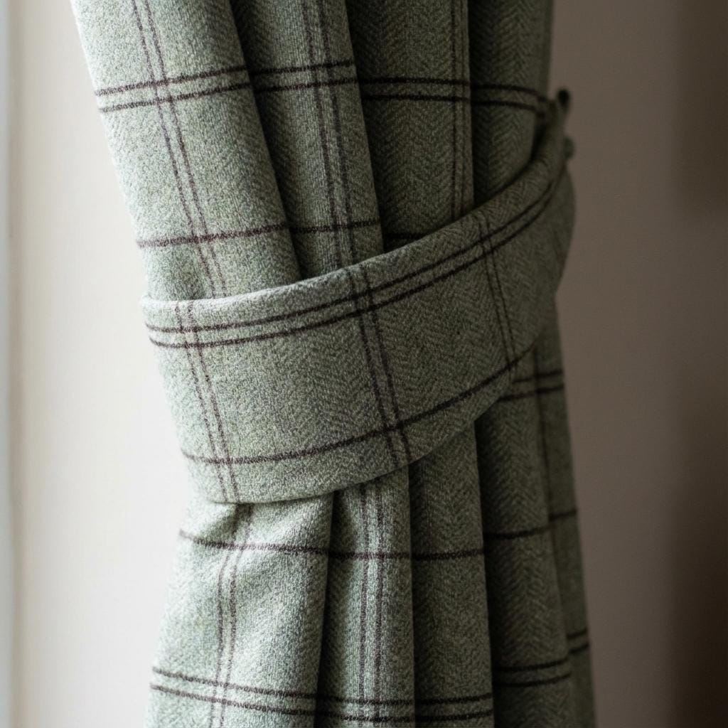 Sage Green Windowpane Linen Curtains, Herringbone Check Drapes, Custom Size, Unlined/Cotton/Blackout Lined — image 4