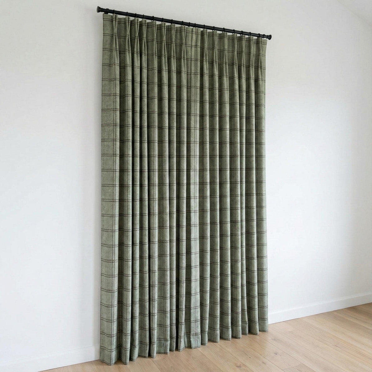 Sage Green Windowpane Linen Curtains, Herringbone Check Drapes, Custom Size, Unlined/Cotton/Blackout Lined — image 8