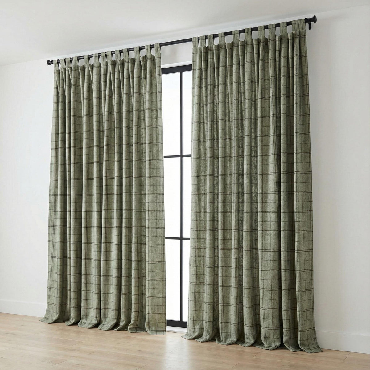 Sage Green Windowpane Linen Curtains, Herringbone Check Drapes, Custom Size, Unlined/Cotton/Blackout Lined — image 5