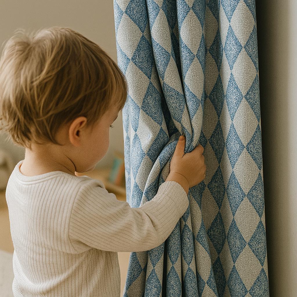 Blue Diamond Linen Curtains: Blackout or Light-Filtering Kids Panels — image 1
