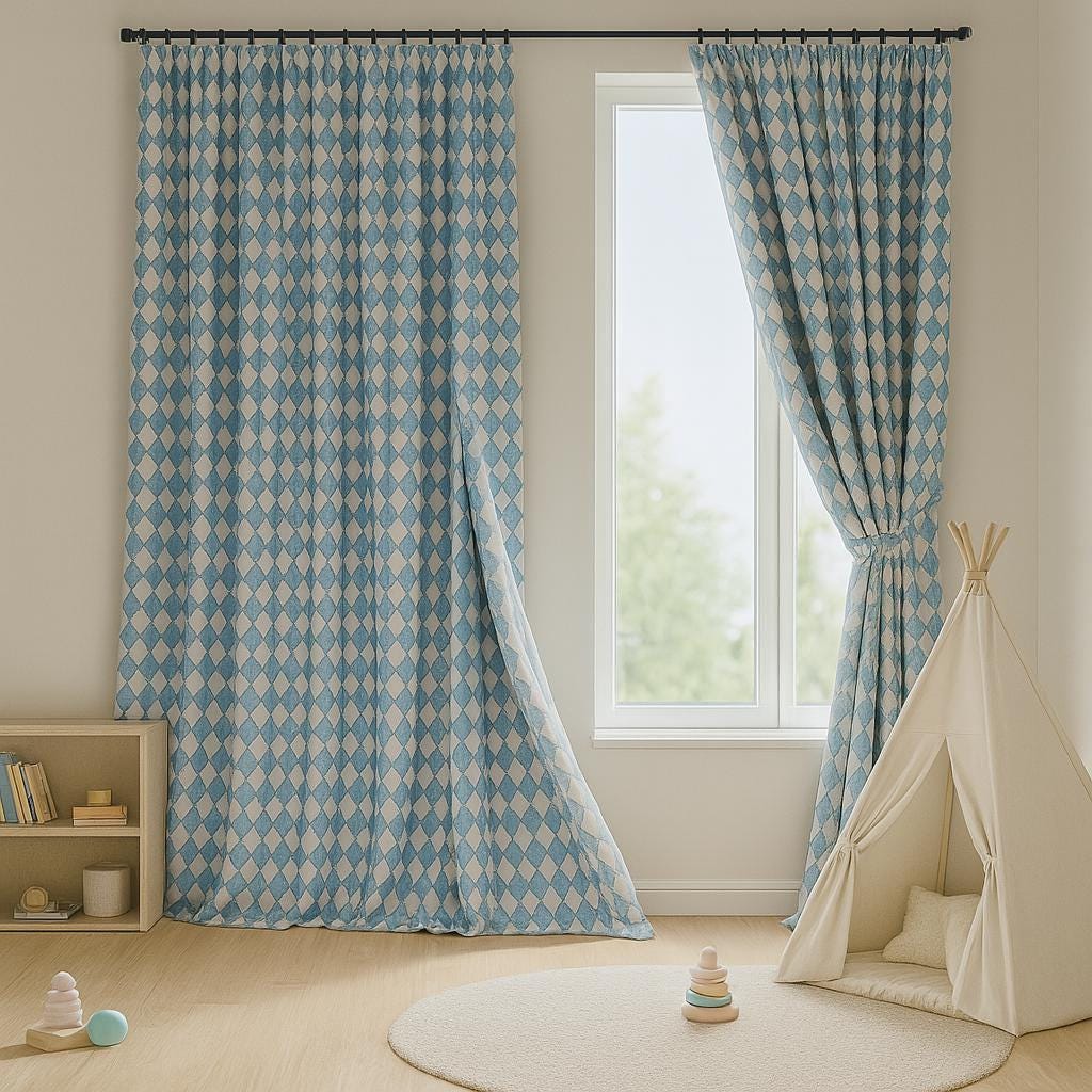Blue Diamond Linen Curtains: Blackout or Light-Filtering Kids Panels — image 2
