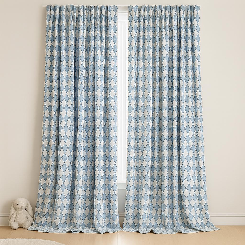 Blue Diamond Linen Curtains: Blackout or Light-Filtering Kids Panels — image 8