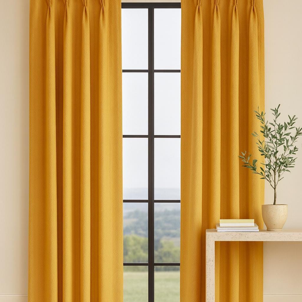 Golden-Mustard Linen Curtains - Herringbone Texture, Custom Sizes — image 8