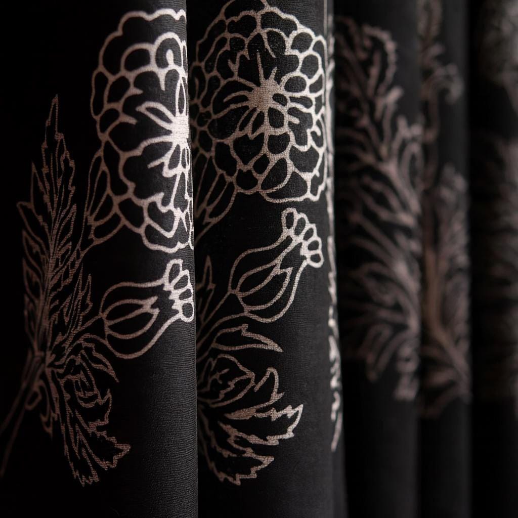 Black & White Botanical Curtains - Organic Cotton, Artisan Hand-Printed — image 1