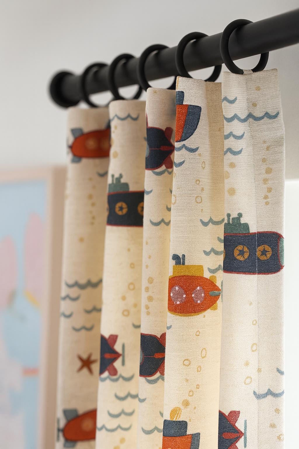 Submarine Linen Curtains, Kids Room Playful Print (Blackout or Light-Filtering) — image 2