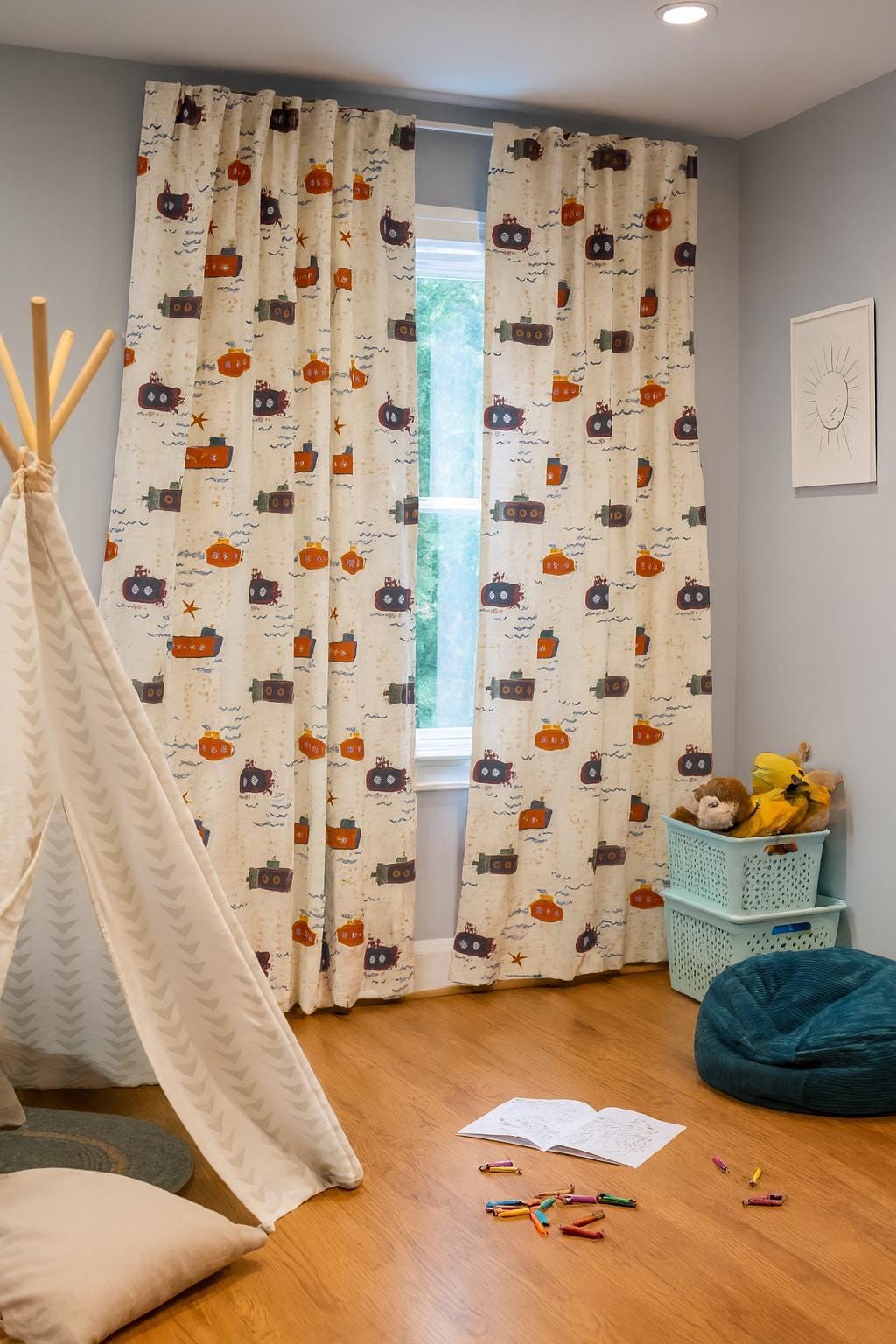 Submarine Linen Curtains, Kids Room Playful Print (Blackout or Light-Filtering) — image 3